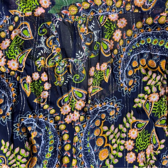 Anthropologie Dress Womens 00P Elmira Ruffle Shimmer Boho Paisley Colorful Midi - Picture 4 of 8